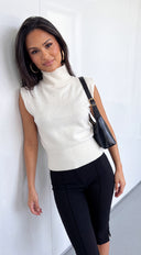 Mivie Sleeveless High Neck Knit Sweater - Cream White