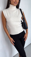 Mivie Sleeveless High Neck Knit Sweater - Cream White