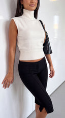Mivie Sleeveless High Neck Knit Sweater - Cream White