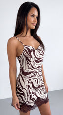 Zelaya Zebra Lace Trim Mini Dress - Brown Multi