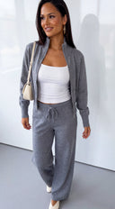 Vaylie Zip Cardigan & Wide Leg Pant Set - Gray