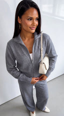 Vaylie Zip Cardigan & Wide Leg Pant Set - Gray