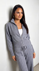 Vaylie Zip Cardigan & Wide Leg Pant Set - Gray