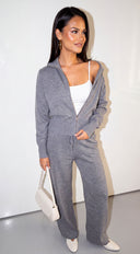 Vaylie Zip Cardigan & Wide Leg Pant Set - Gray