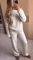 Ovela Oversized Knit Sweater & Wide Leg Pant Set - Light Beige