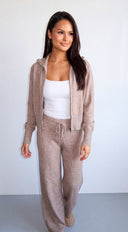 Vaylie Zip Cardigan & Wide Leg Pant Set - Beige
