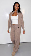 Vaylie Zip Cardigan & Wide Leg Pant Set - Beige