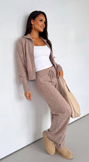 Vaylie Zip Cardigan & Wide Leg Pant Set - Beige