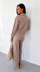 Vaylie Zip Cardigan & Wide Leg Pant Set - Beige