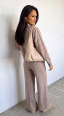 Vaylie Zip Cardigan & Wide Leg Pant Set - Beige