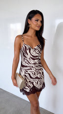 Zelaya Zebra Lace Trim Mini Dress - Brown Multi
