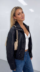 Kavira Faux Leather Bomber Jacket - Black