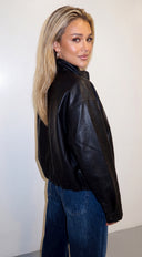 Kavira Faux Leather Bomber Jacket - Black