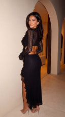 Zarevia Lace Cutout Ruffle Dress - Black