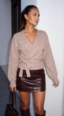 Norelle Wrap Tie Knit Sweater - Beige
