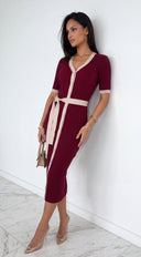 Zavéline Button Front Knit Midi Dress - Burgundy