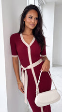 Zavéline Button Front Knit Midi Dress - Burgundy