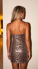 Nyzara Leopard Sequin Bustier Mini Dress - Brown Multi