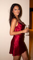 Oryelle Rhinestone Satin Mini Dress - Red