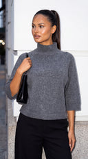 Marvella Marled Mock Neck Boxy Knit Sweater - Gray