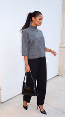 Marvella Marled Mock Neck Boxy Knit Sweater - Gray
