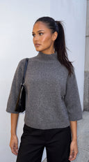 Marvella Marled Mock Neck Boxy Knit Sweater - Gray