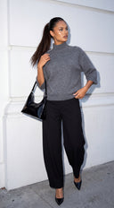 Marvella Marled Mock Neck Boxy Knit Sweater - Gray