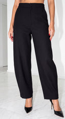 Orelia High Waist Tailored Barrel Leg Pants - Black