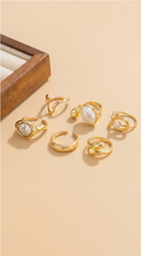 Poised Pearl 6 Piece Ring Set - Gold