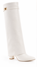 Cerlene Overlay Foldover Knee High Boots - White