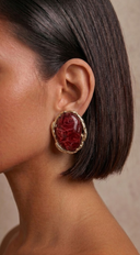 Ella Marble Stone Stud Earrings - Burgundy