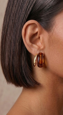 Kia Double Hoop Earrings - Brown