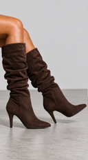 Camilla Ruched Faux Suede Knee High Boots - Brown