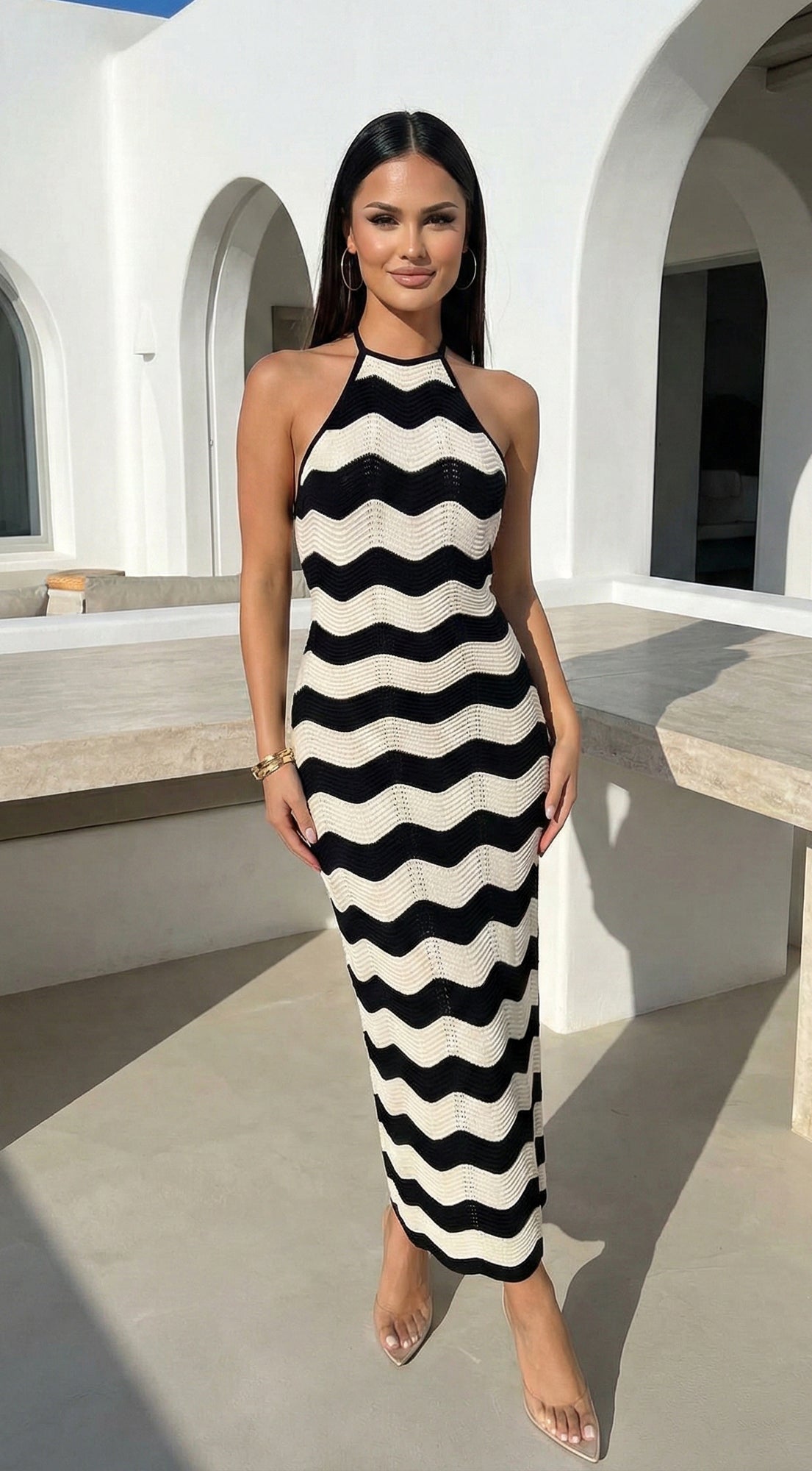 Solara Knit Halter Maxi Dress - Cream Beige