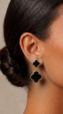Zera Double Marble Clover Drop Earrings -  Black