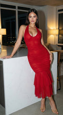 Nerisse Halter Midi Dress - Red