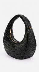 Luna Weave Braided Half-Moon Shoulder Bag - Black