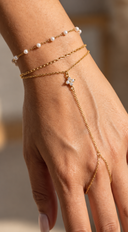 Pearl Flower Layered Hand Chain Bracelet - Gold