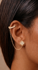 Vera Rhinestone Clover Chain Link Cuff Earring - Gold
