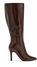 Renny Stiletto Knee High Croc Boots - Brown