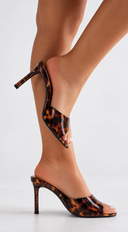 Solana Open Gloss Toe Mid Heel Mules - Brown