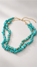 Bali 18k Gold Natural Stone Double Layered Necklace - Turquoise