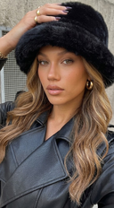 Rena Faux Fur Bucket Hat - Black