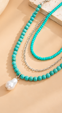 Paradise 3 Piece Layered Anklet Set With Pearl - Turquoise