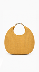 Sunhaven Faux Straw Metal Handle Hobo bag - Khaki