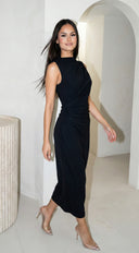 Stockholm Draped Black Midi Dress - Black