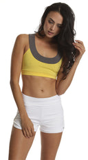 Knock Down Training Bra in Yellow close-up of fabric and construction