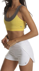 Knock Down Training Bra in Yellow side profile view on model