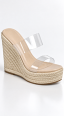 Monaco Espadrille Transparent Platform Wedges - Beige