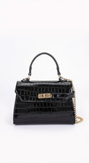 Vienna Faux Croc Top Handle Crossbody Bag - Black